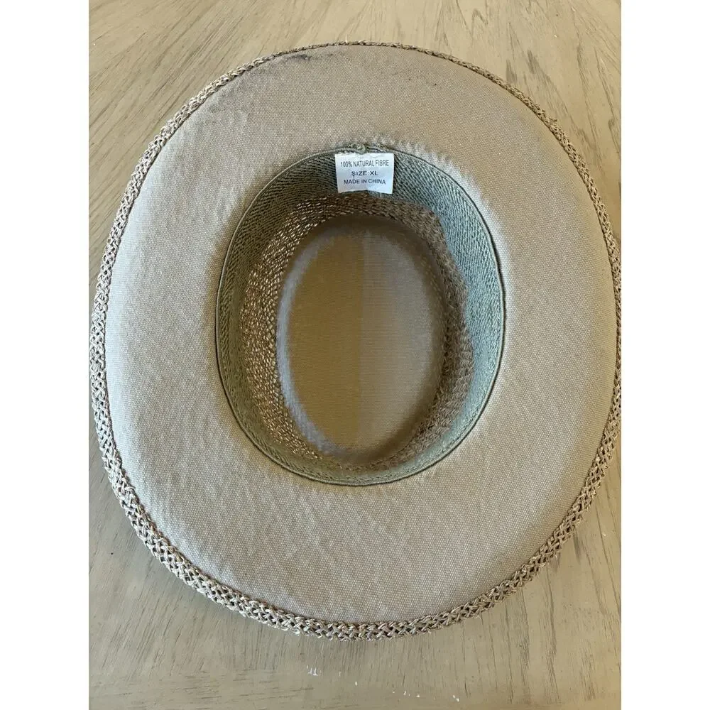 Classic Woven Straw Fedora Hat Safari Panama Look w/ Fabric Band Breathable Cool